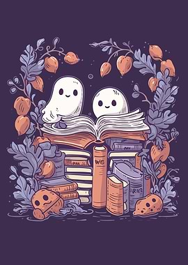 Cute Ghosts Reading Books