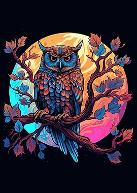 owl with colorful flowers