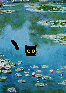 Black Cat Monet WaterLily