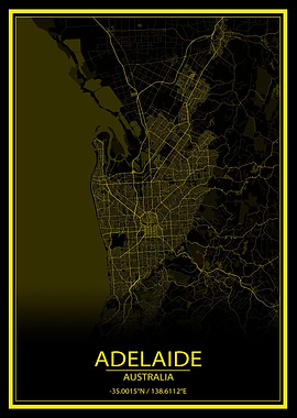 Adelaide Yellow Black Map