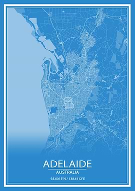 Adelaide Blue White Map