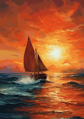 Sailboat Sunset Painting