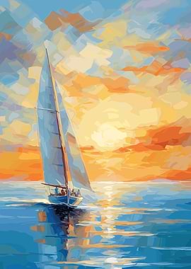Sailboat Sunset Painting