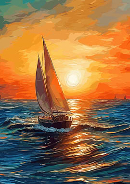 Sailboat Sunset Painting