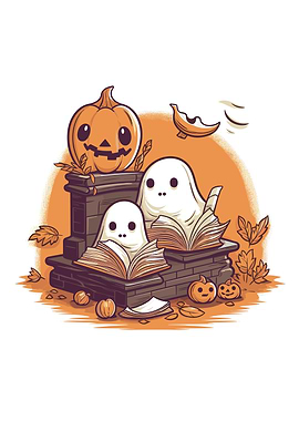 Cute Ghosts Reading Books