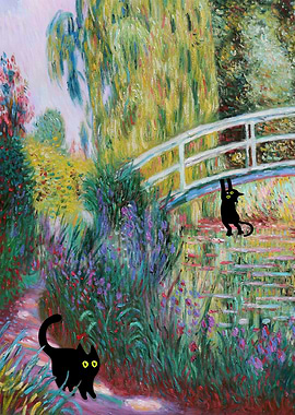BLACK Cat Monet WaterLily