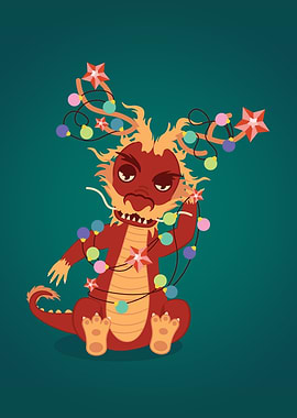 Red dragon with garland