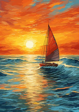 Sailboat Sunset Painting