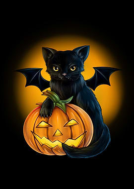 Black Kitten And Pumpkin