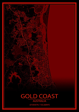 Gold Coast Red Black Map