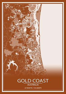 Gold Coast Brown White Map