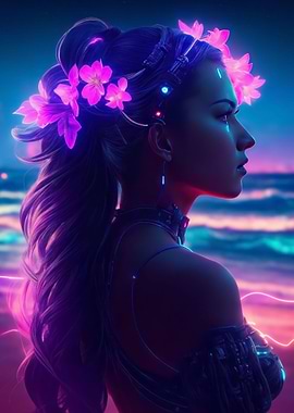 Glowing cyberpunk girl