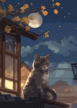 muku　Apple Poster cat japanese landscape' Poster, picture, metal print, paint
