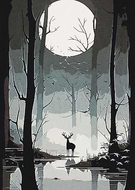 Vintage Deer in the Forest