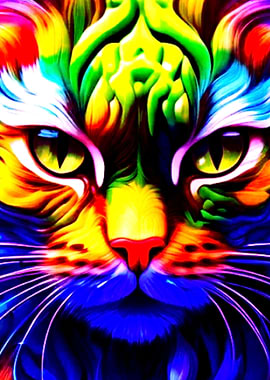 Colorful Cat Face Illustra