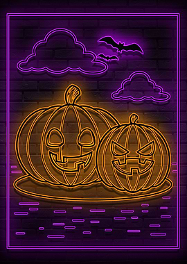 pumpkin with bat halloween