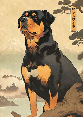 Rottweiler Woodblock Print