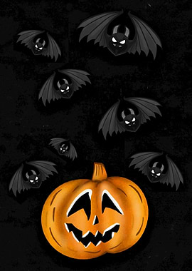 Halloween Bat and Pumpkin