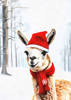 Llama in red hat and scarf