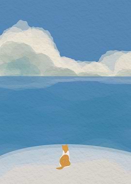 Cat at the blue beach