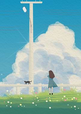 Japanese Girl And A Cat