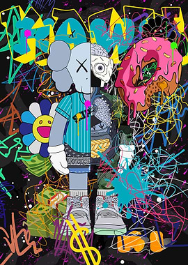 Kaw Kaws Bearbrick' Poster, picture, metal print, paint by
