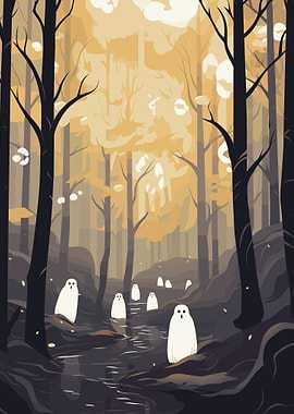 Spooky Forest with Ghosts