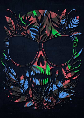 Psychedelic Flowers Skulls