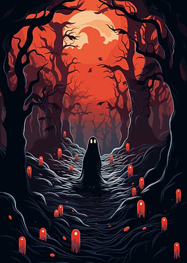 Spooky Forest with Ghosts