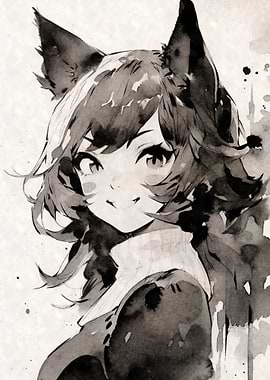 Black Ink Neko Anime Girl