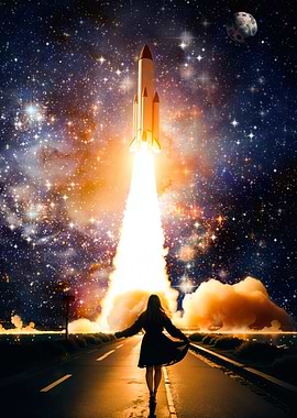 Young woman taking rocket