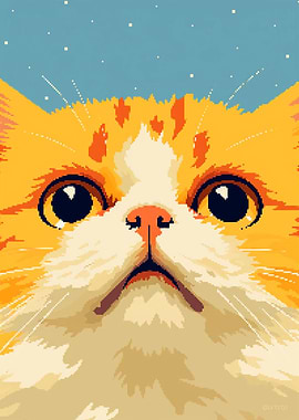 Cat Curious Face Pixel Art