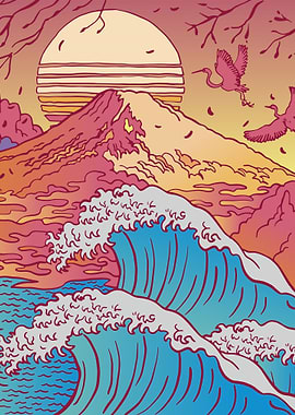 Mount Fuji and Waves