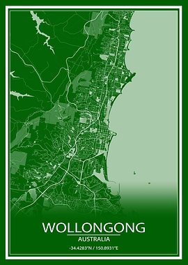 Wollongong Green White Map