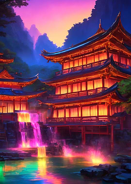 Neon waterfall tample