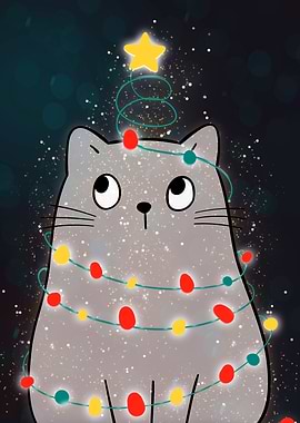 Christmas Light Tree Cat