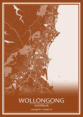 Wollongong Brown White Map