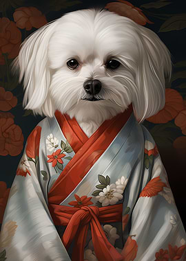 Maltese dog din kimono