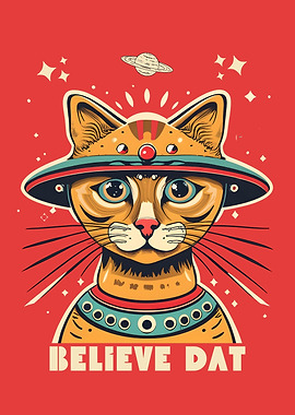 Alien Cat UFO Believe Dat