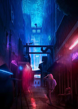 Neon Lit Bladerunner Alley