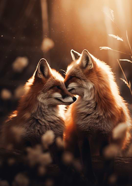 Romantic Love Red Foxes