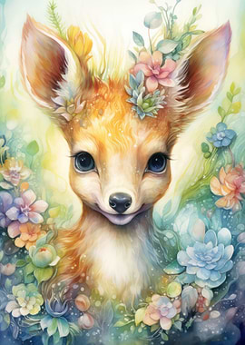 Bambi in Flower Garden