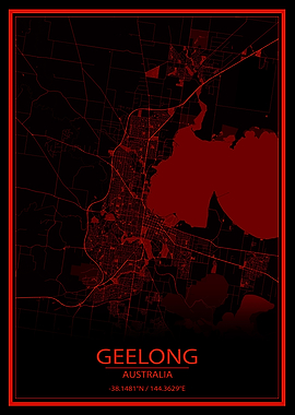 Geelong Red Black City Map
