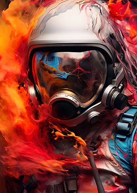 Astronaut Flames Abstract