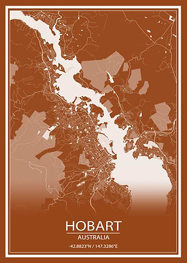 Hobart Australia Brown Map
