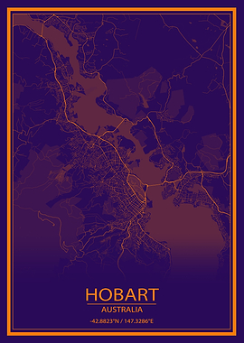 Hobart Tasmania Purple Map