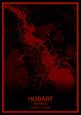 Hobart Red Black City Map