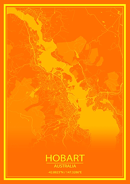 Hobart Tasmania Orange Map