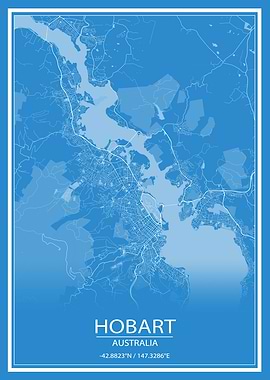 Hobart Blue White City Map