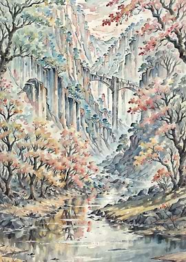 Autumn trees near river